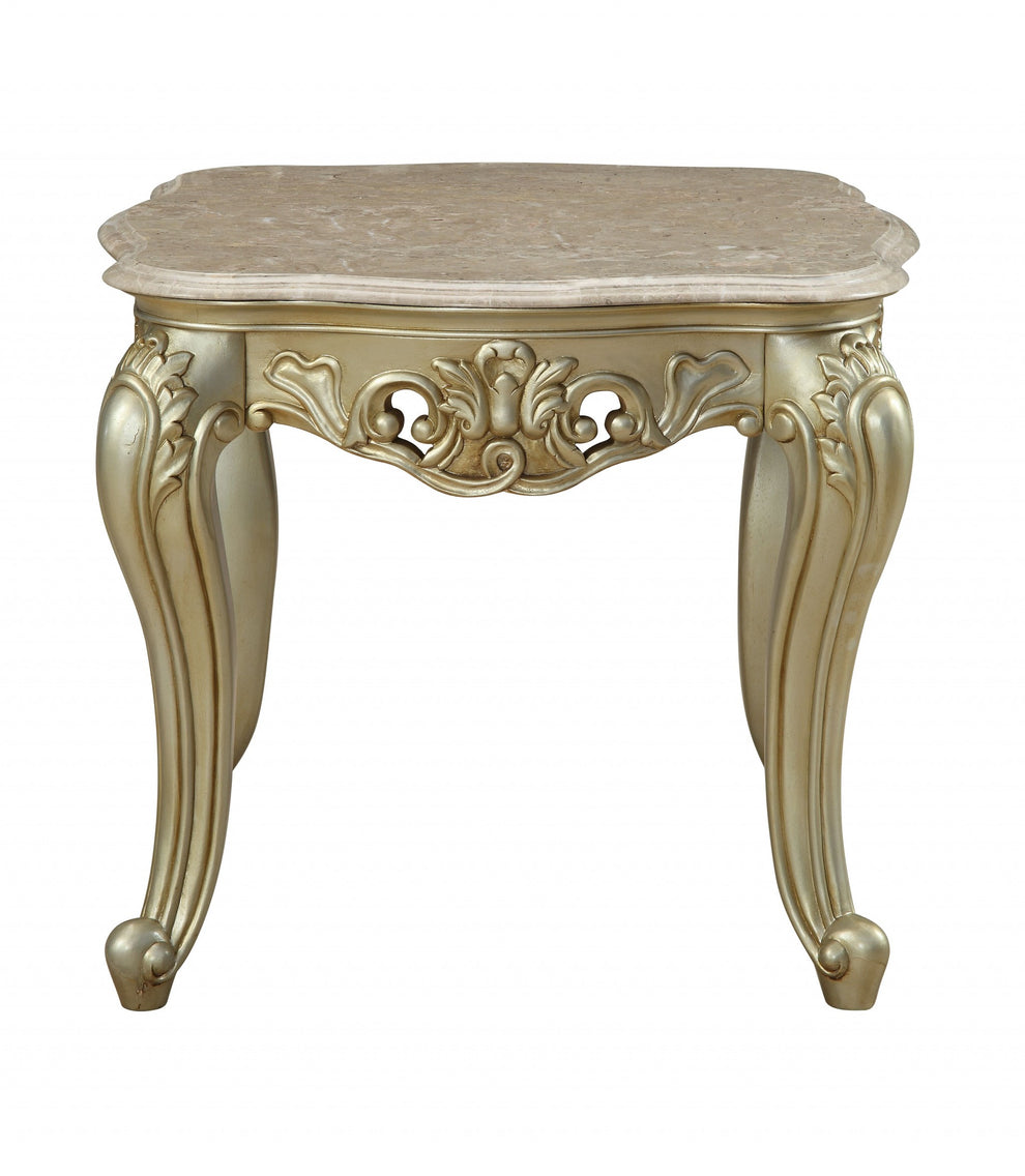 Marble Antique White Wood PolyResin End Table By Homeroots | End Tables | Modishstore - 2