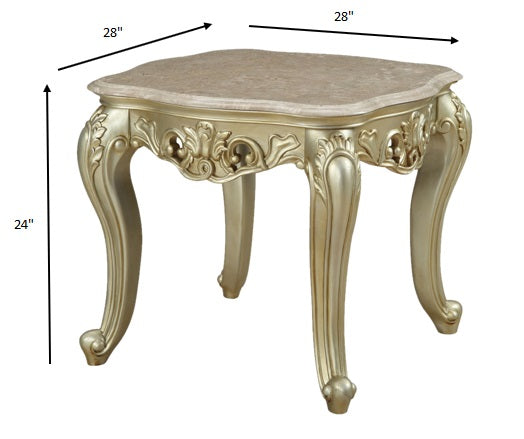 Marble Antique White Wood PolyResin End Table By Homeroots | End Tables | Modishstore - 5