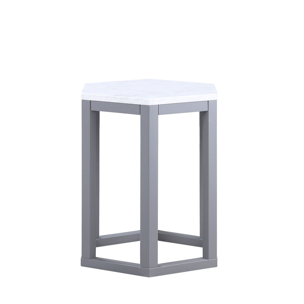 Set Of Two Gray Hexagonal Marble Top End Tables By Homeroots | End Tables | Modishstore - 2