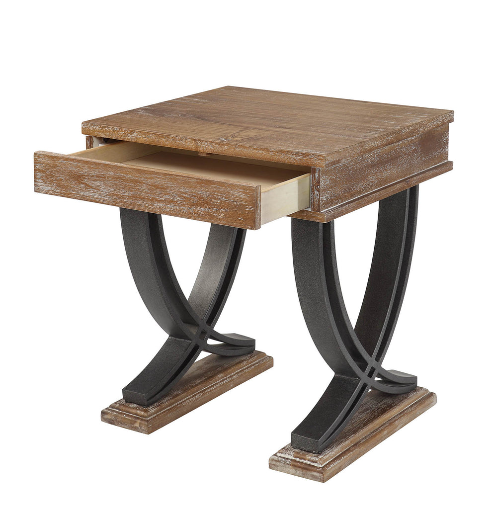 Antique Oak Black Wood Metal End Table By Homeroots | End Tables | Modishstore - 3