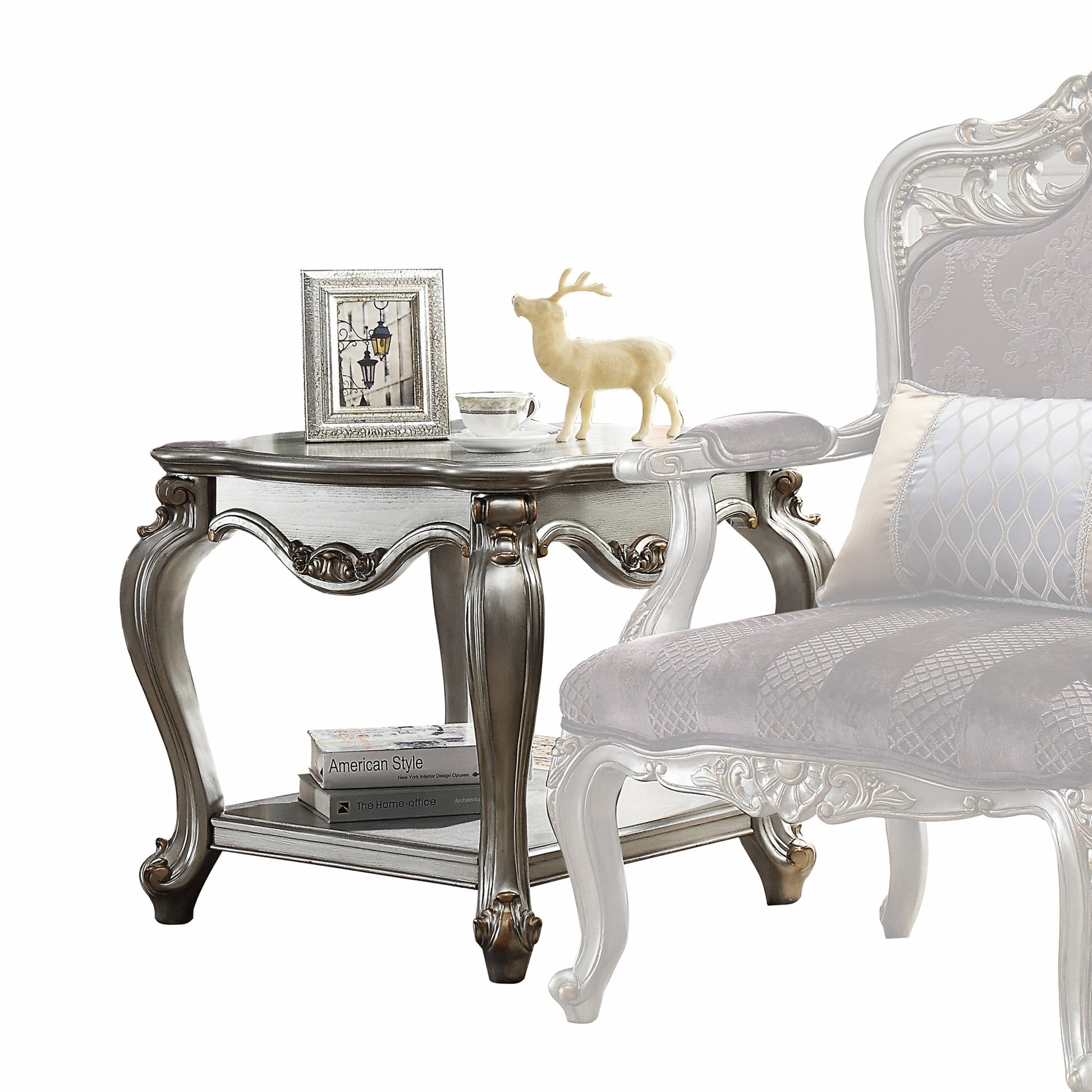 Antique Platinum Wood Poly-Resin End Table By Homeroots | End Tables | Modishstore