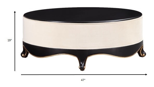 Cream Fabric Black Wood Upholstered (Base) Cocktail Table By Homeroots | Side Tables | Modishstore - 3