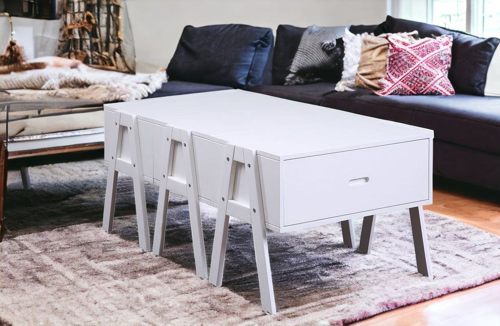 Sleek White Rectangular Convertible Coffee Table By Homeroots | Coffee Tables | Modishstore - 2