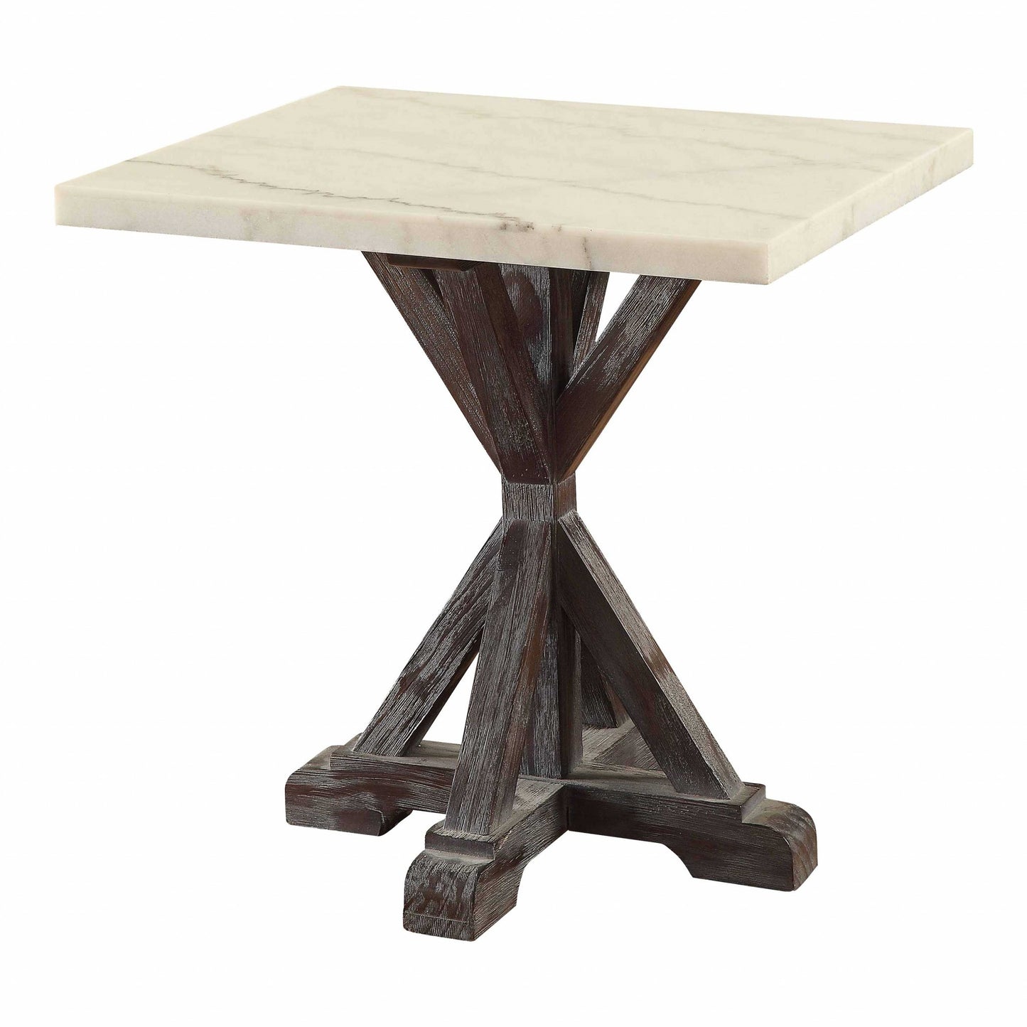 White Marble Weathered Espresso Wood End Table By Homeroots | End Tables | Modishstore