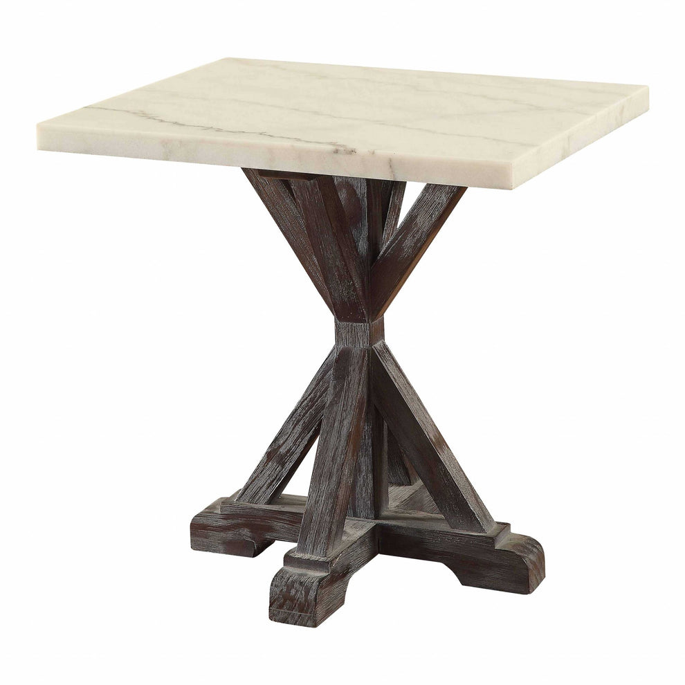 White Marble Weathered Espresso Wood End Table By Homeroots | End Tables | Modishstore - 2