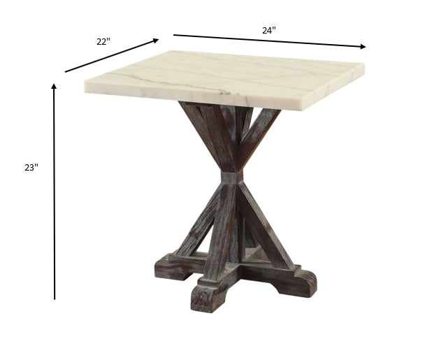 White Marble Weathered Espresso Wood End Table By Homeroots | End Tables | Modishstore - 3