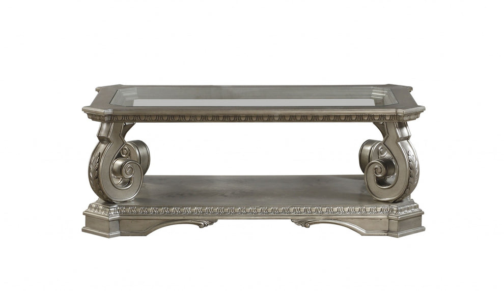 Antique Champagne Clear Glass Wood Poly-Resin Coffee Table By Homeroots | Coffee Tables | Modishstore - 2