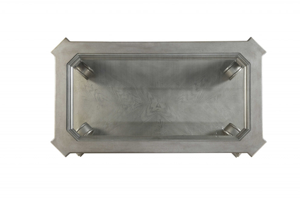 Antique Champagne Clear Glass Wood Poly-Resin Coffee Table By Homeroots | Coffee Tables | Modishstore - 3