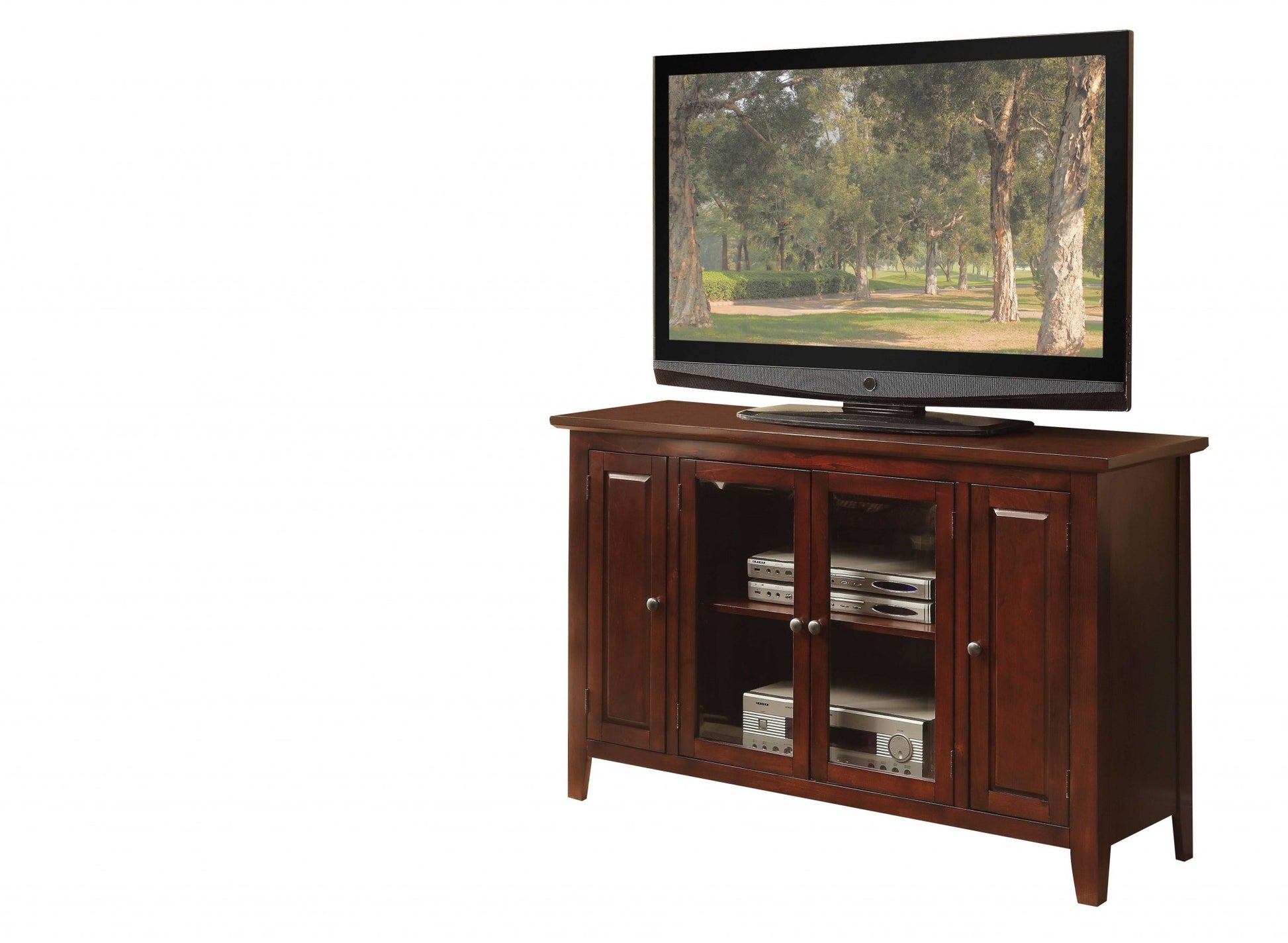 Espresso Wood Glass TV Stand for Flat Screen TVs up to ' By Homeroots | TV Stands | Modishstore