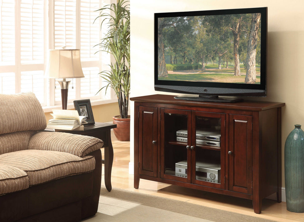 Espresso Wood Glass TV Stand for Flat Screen TVs up to ' By Homeroots | TV Stands | Modishstore - 2