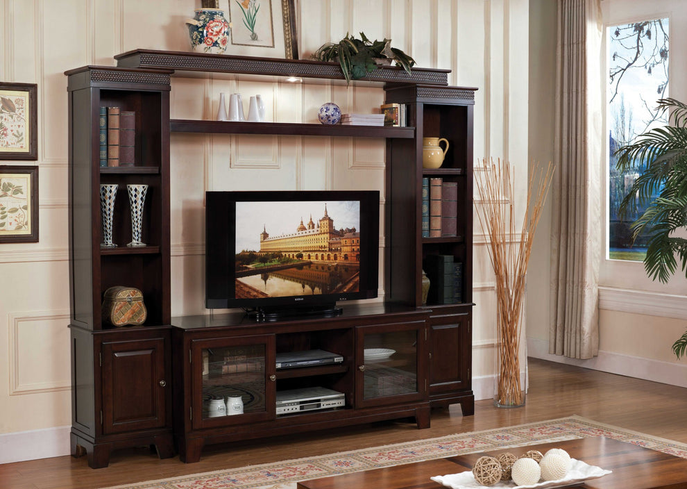 Merlot Wood Glass TV Stand TV Stand By Homeroots | TV Stands | Modishstore - 2