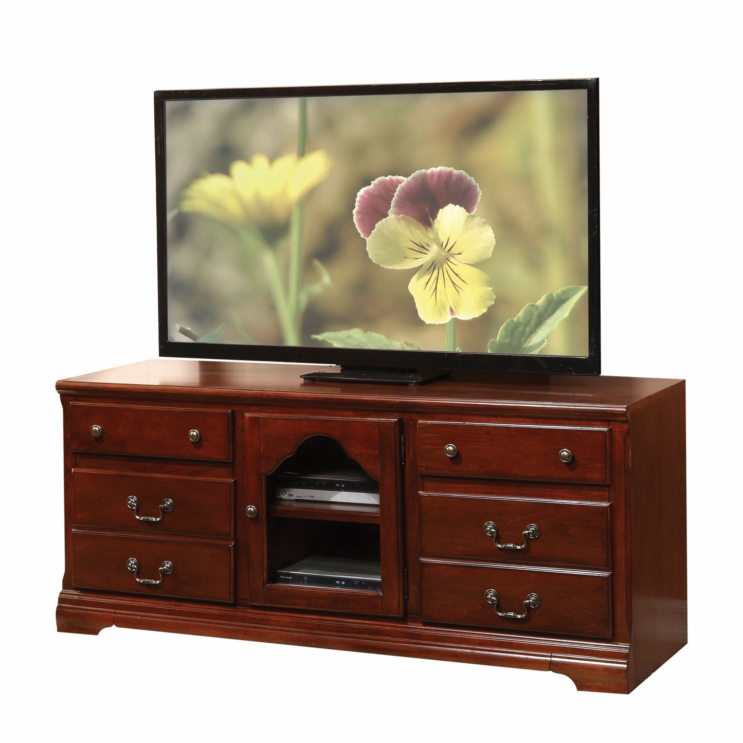 Cherry Wood Glass TV Stand By Homeroots | TV Stands | Modishstore