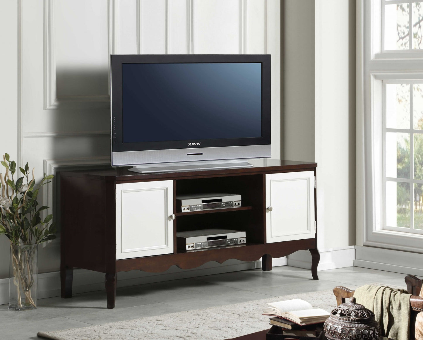Walnut White Wood TV Stand By Homeroots | TV Stands | Modishstore - 2