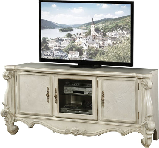Bone White Wood Poly Resin Glass TV Console By Homeroots | TV Stands | Modishstore