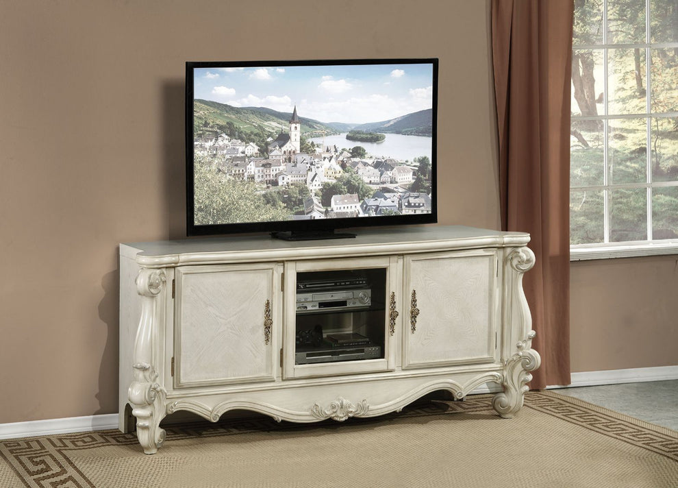 Bone White Wood Poly Resin Glass TV Console By Homeroots | TV Stands | Modishstore - 2