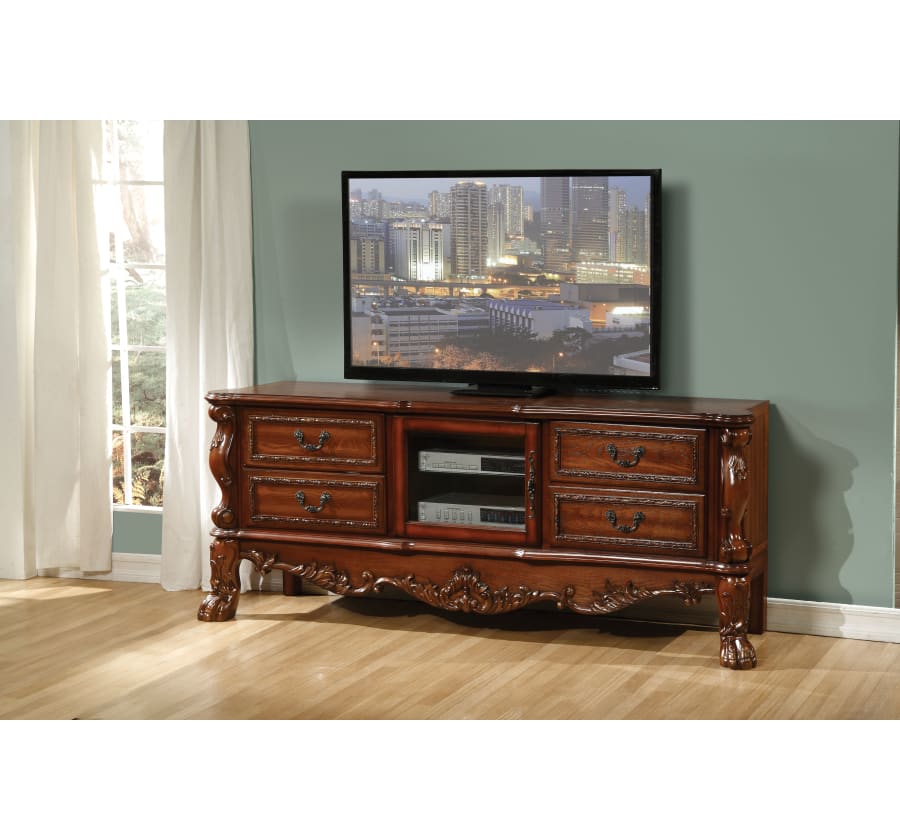 Cherry Oak Wood Poly Resin Glass TV Console By Homeroots - 347488 | TV Stands | Modishstore - 3