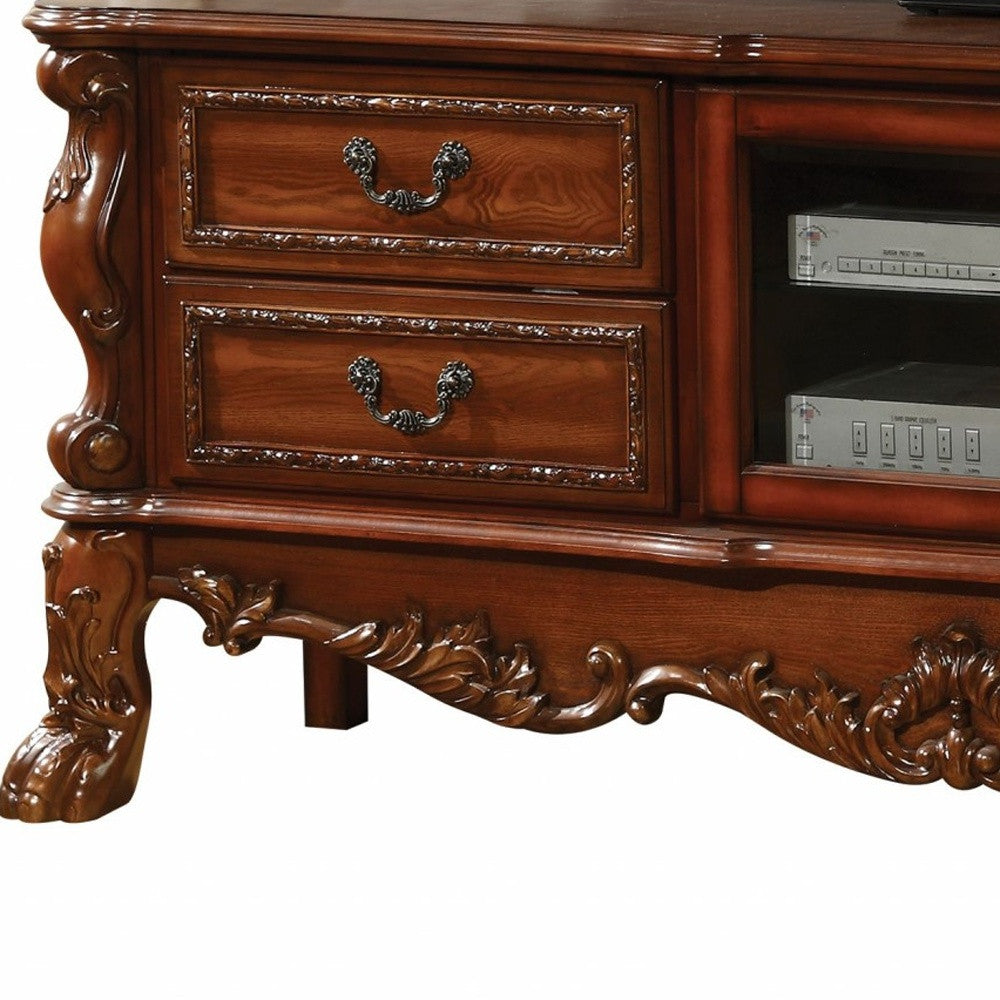 Cherry Oak Wood Poly Resin Glass TV Console By Homeroots - 347488 | TV Stands | Modishstore - 4