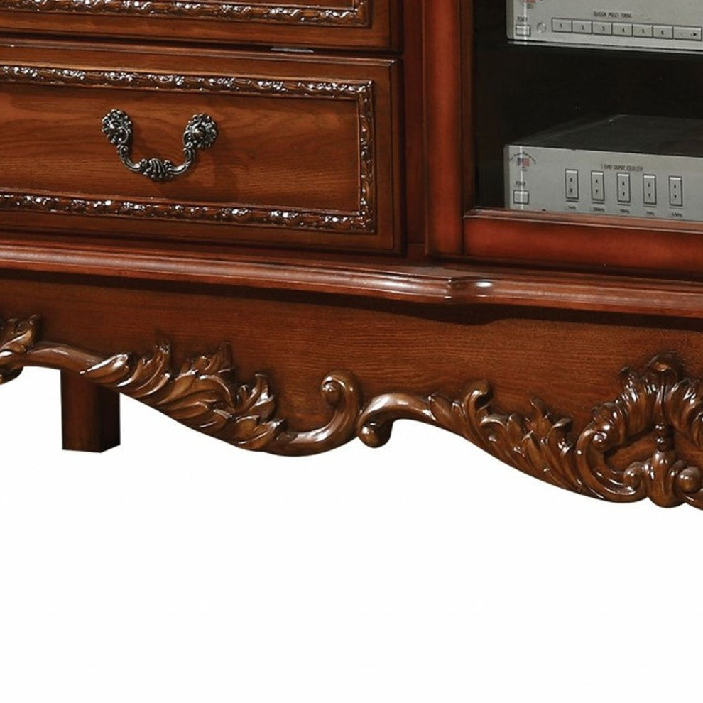 Cherry Oak Wood Poly Resin Glass TV Console By Homeroots - 347488 | TV Stands | Modishstore - 5