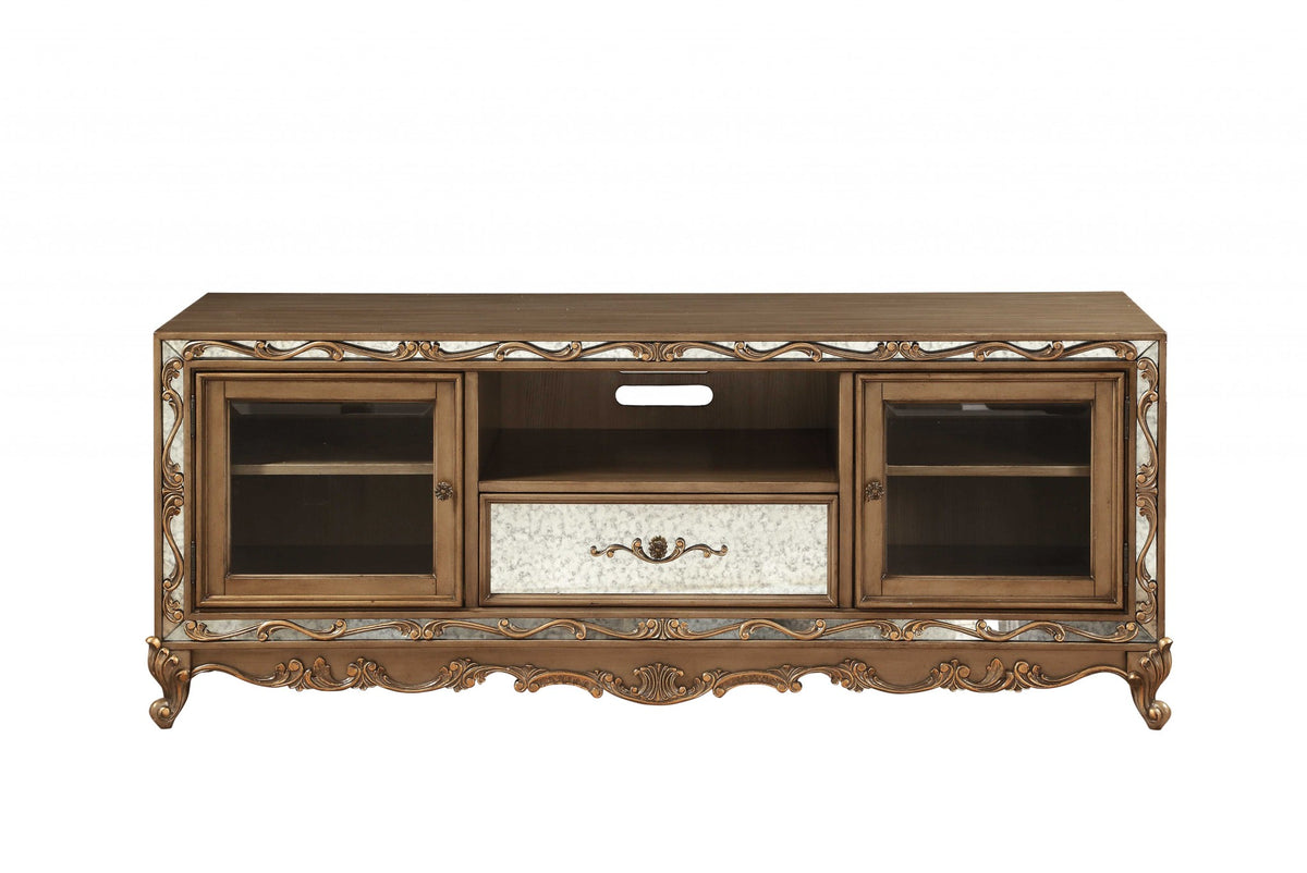 Antique Gold Wood Glass Mirror TV Stand By Homeroots | TV Stands | Modishstore