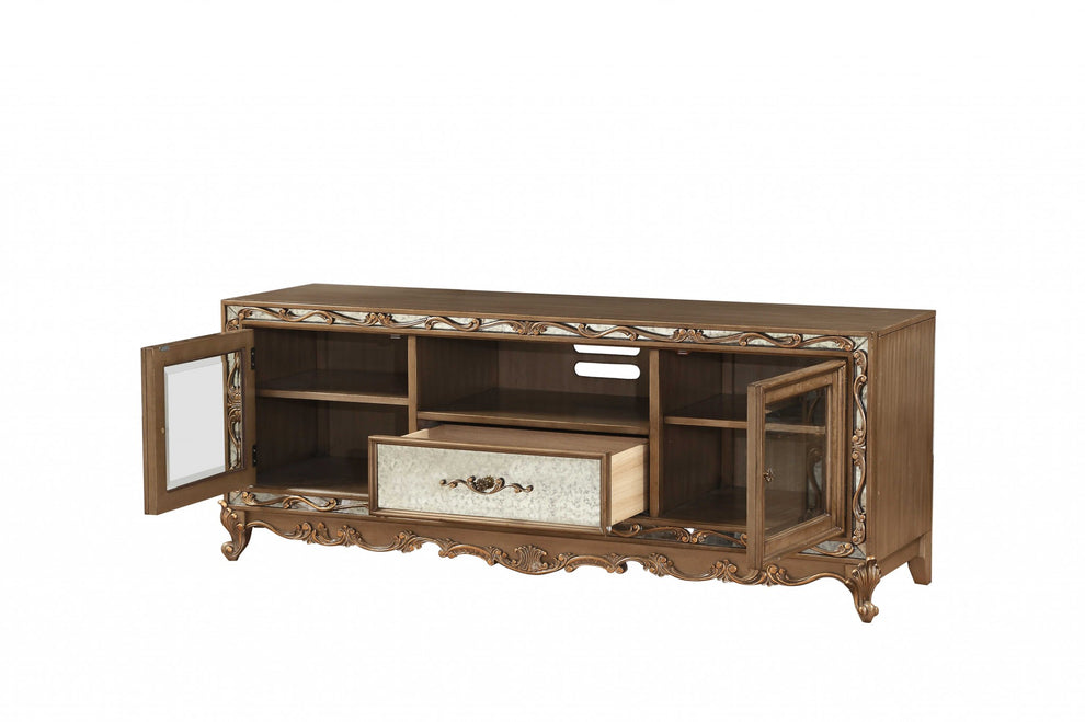 Antique Gold Wood Glass Mirror TV Stand By Homeroots | TV Stands | Modishstore - 2