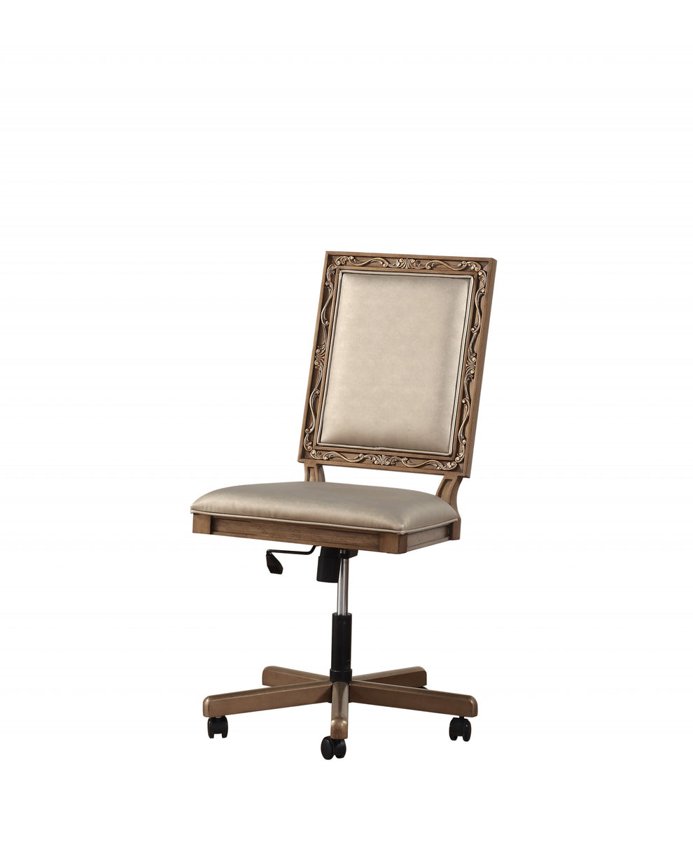 Champagne Fau Leather Upholstered (Seat) and Antique Gold Wood Eecutive Office Chair By Homeroots | Office Chairs | Modishstore - 2