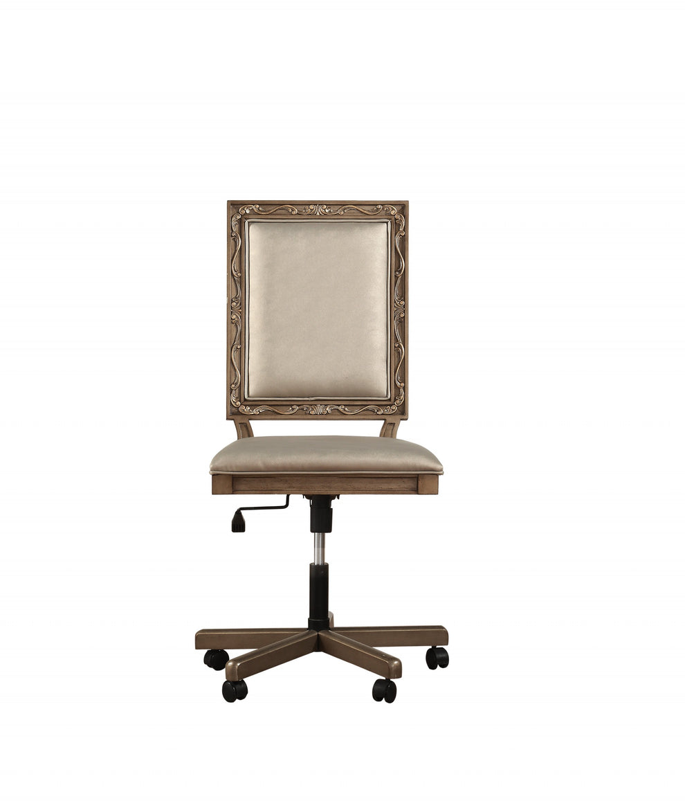 Champagne Fau Leather Upholstered (Seat) and Antique Gold Wood Eecutive Office Chair By Homeroots | Office Chairs | Modishstore - 3