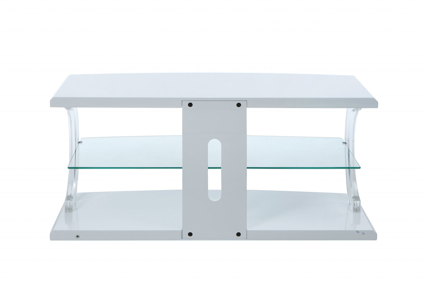 18' X 48' X 22' White Clear Glass Wood Glass Veneer (Melamine) TV Stand (LED) By Homeroots | TV Stands | Modishstore - 2