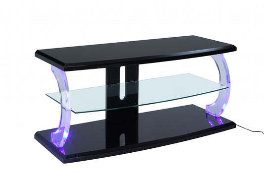 Black Clear Glass Wood Glass Veneer (Melamine) TV Stand (LED) By Homeroots | TV Stands | Modishstore