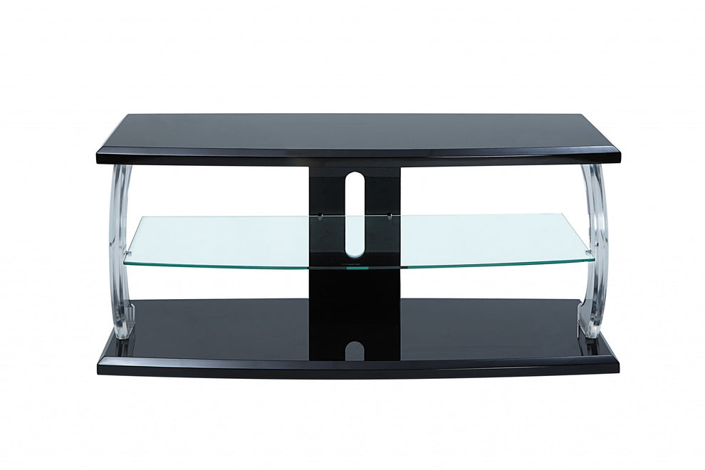 Black Clear Glass Wood Glass Veneer (Melamine) TV Stand (LED) By Homeroots | TV Stands | Modishstore - 2