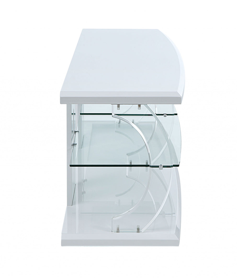 White Clear Glass Wood Veneer (Melamine) TV Stand (LED) By Homeroots | TV Stands | Modishstore - 2