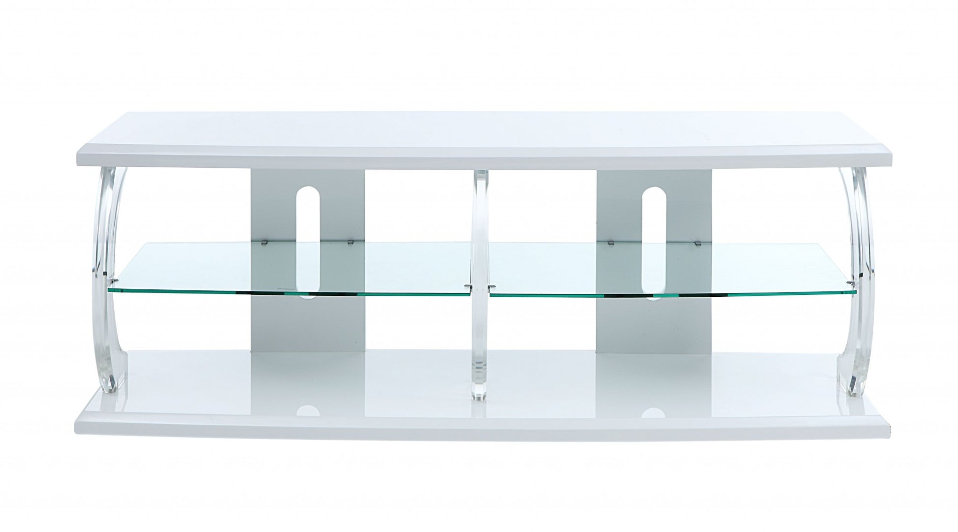 White Clear Glass Wood Veneer (Melamine) TV Stand (LED) By Homeroots | TV Stands | Modishstore - 3