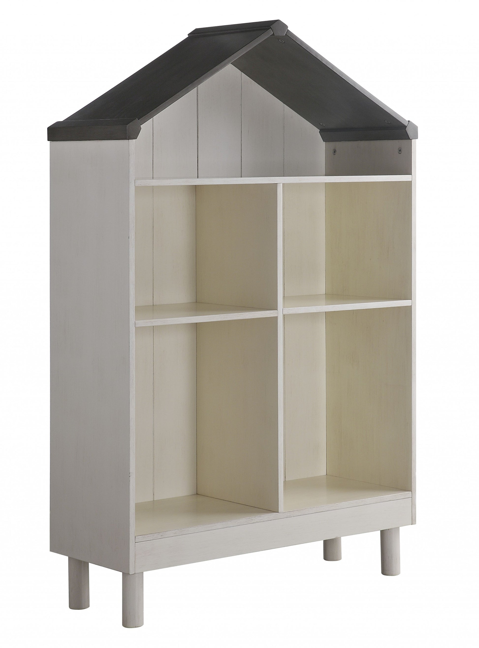 White Weathered Finish Bookcase With Gray Top By Homeroots | Bookcases | Modishstore - 2
