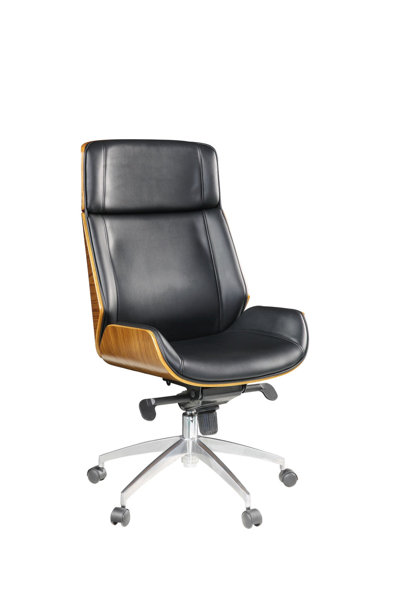 Black Bonded Leather and Bentwood Frame Eecutive Office Chair with Solid Chrome Base and Caster Wheels By Homeroots | Office Chairs | Modishstore