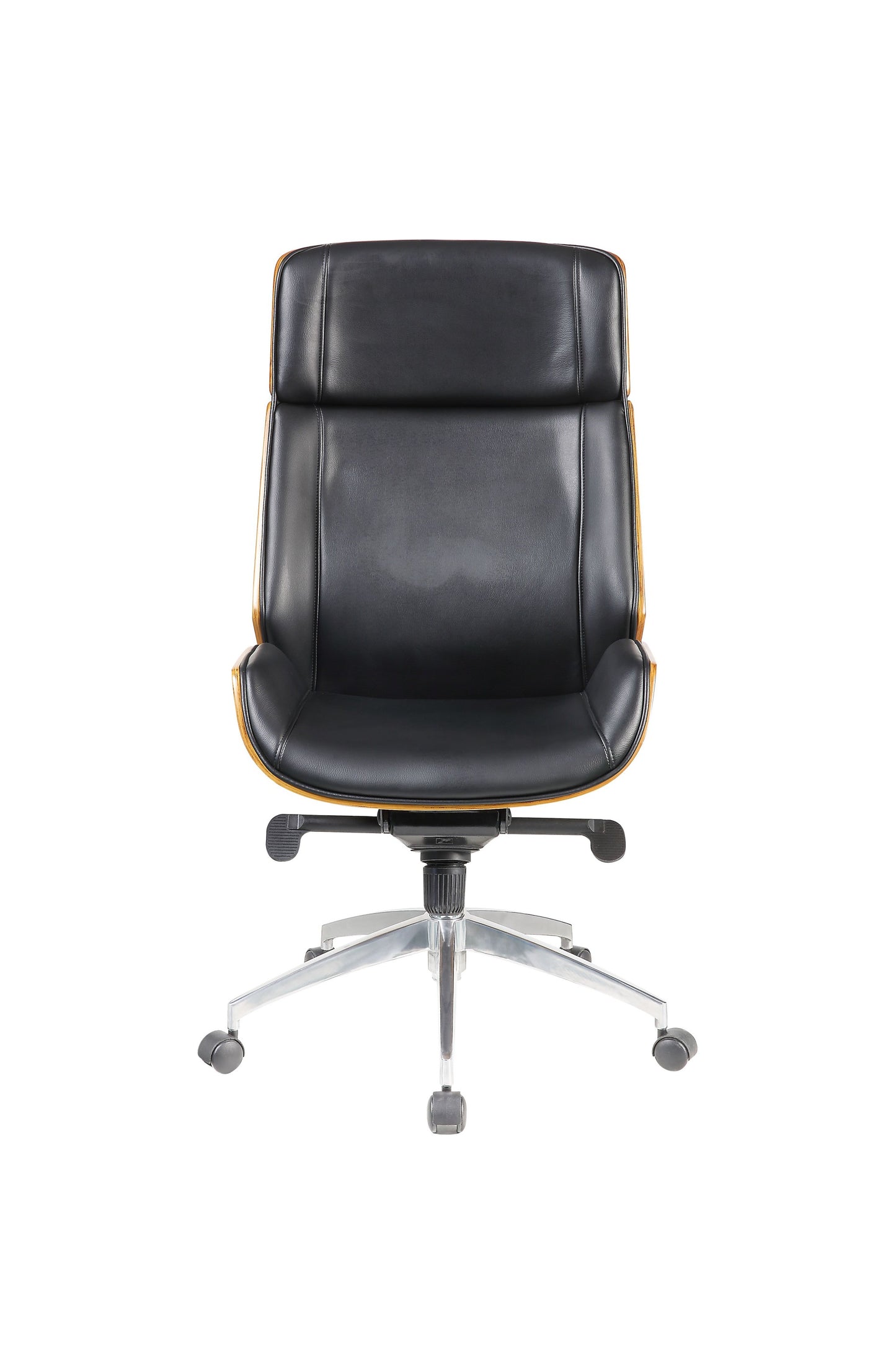 Black Bonded Leather and Bentwood Frame Eecutive Office Chair with Solid Chrome Base and Caster Wheels By Homeroots | Office Chairs | Modishstore - 2