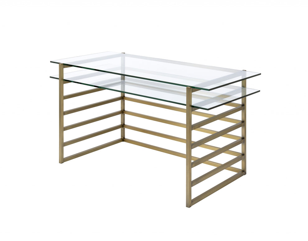 Antique Gold Clear Glass Metal Desk By Homeroots | Desks | Modishstore - 2