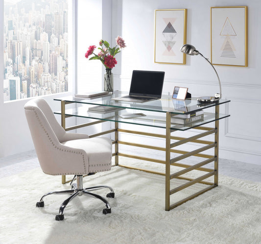 Antique Gold Clear Glass Metal Desk By Homeroots | Desks | Modishstore