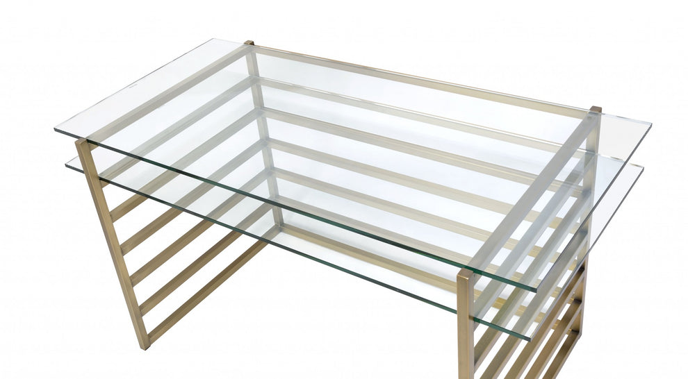 Antique Gold Clear Glass Metal Desk By Homeroots | Desks | Modishstore - 3