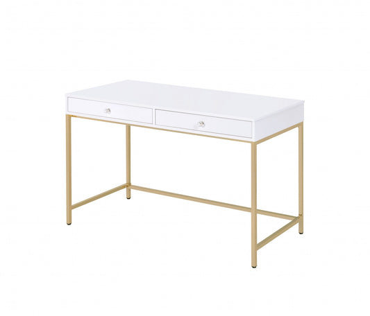 Sleek and Glossy White and Gold Office Desk By Homeroots | Desks | Modishstore