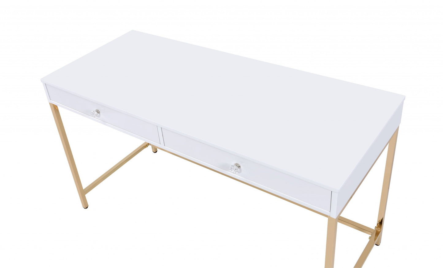 Sleek and Glossy White and Gold Office Desk By Homeroots | Desks | Modishstore - 2