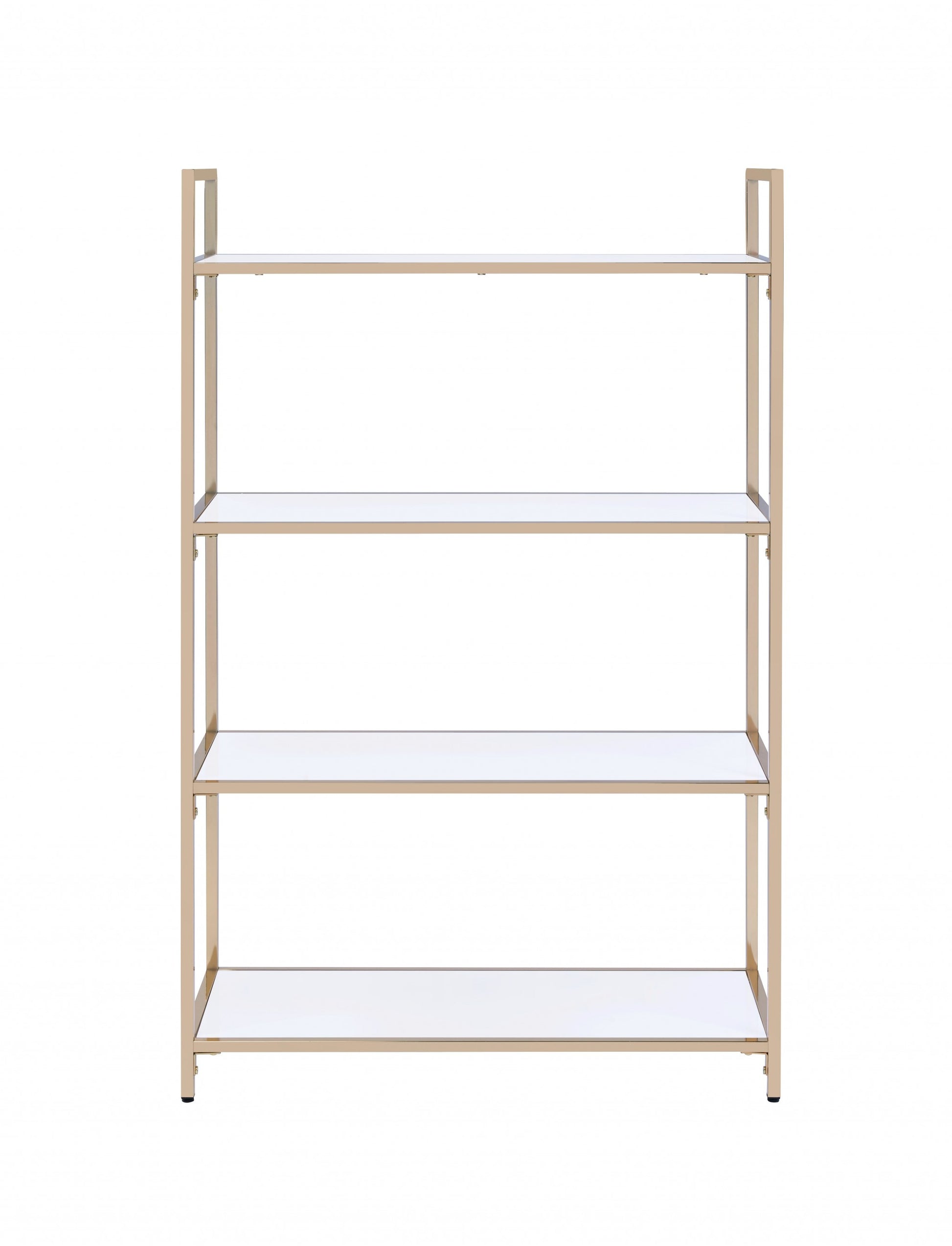White High Gloss Gold Metal Wood Bookshelf By Homeroots | Shelves & Shelving Units | Modishstore - 2