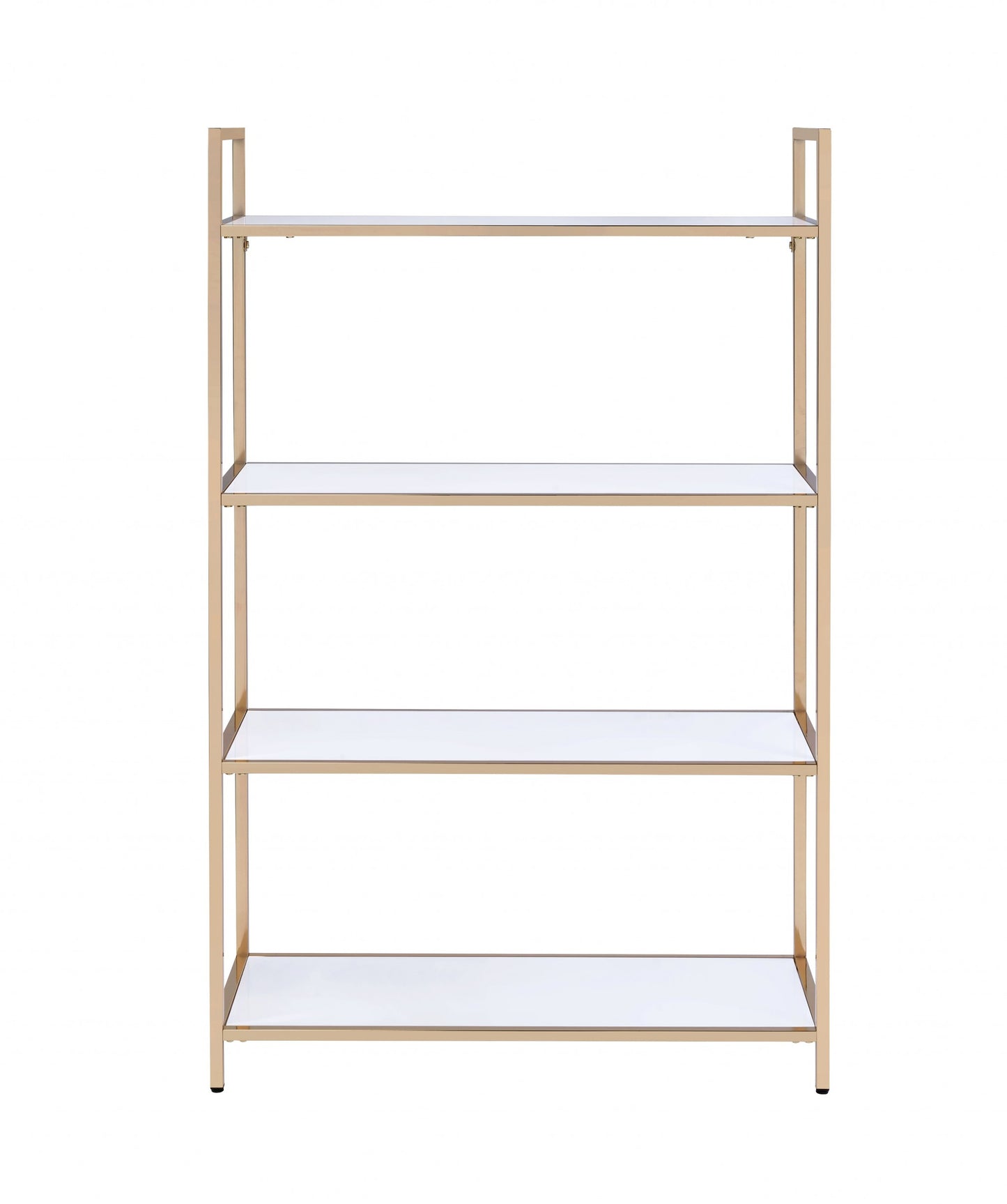 White High Gloss Gold Metal Wood Bookshelf By Homeroots | Shelves & Shelving Units | Modishstore - 3