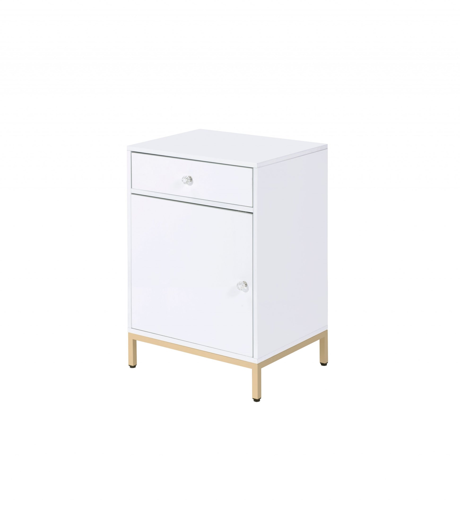 White High Gloss Gold Metal Wood Cabinet By Homeroots | Shelves & Shelving Units | Modishstore