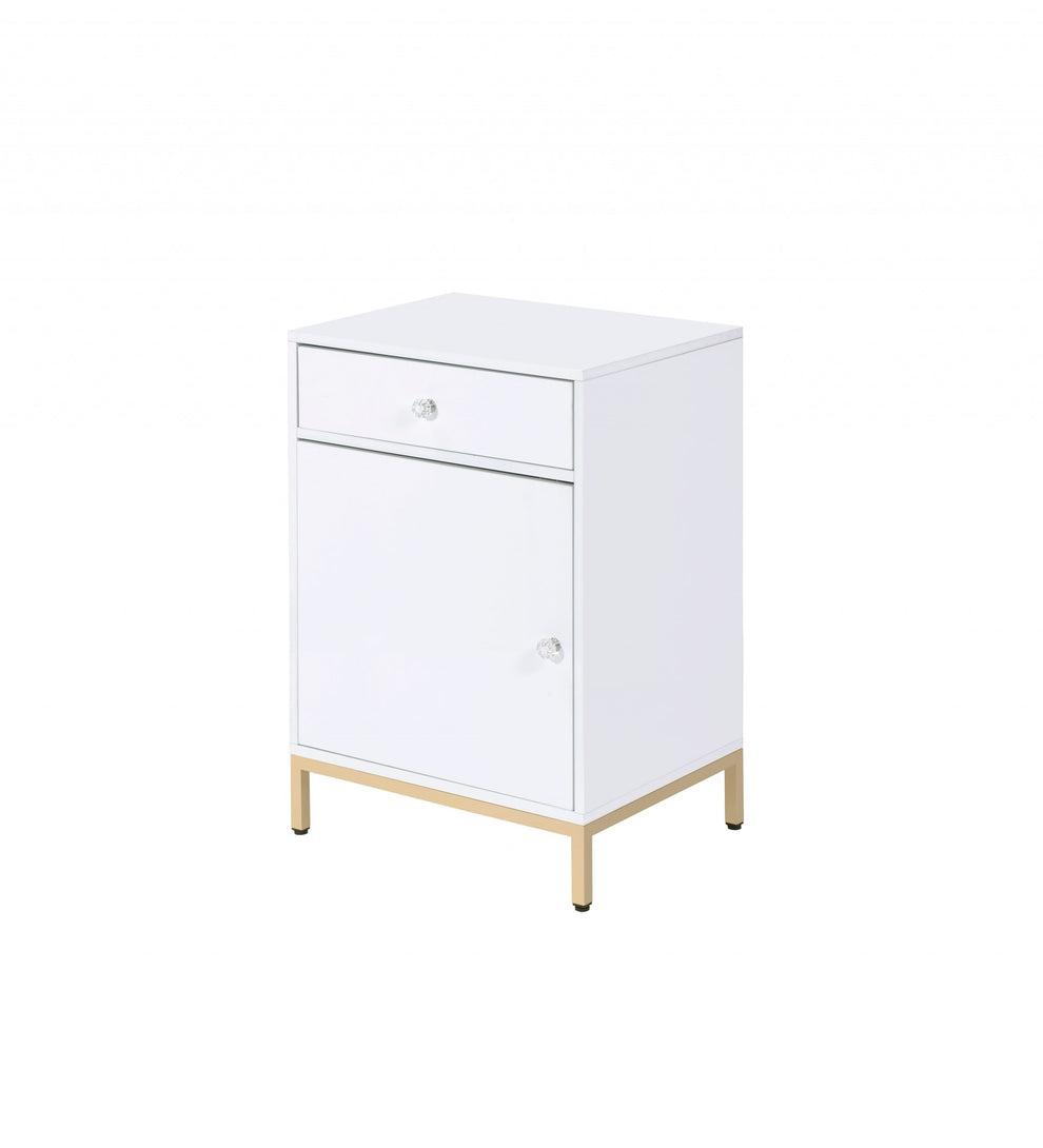 White High Gloss Gold Metal Wood Cabinet By Homeroots | Shelves & Shelving Units | Modishstore - 2