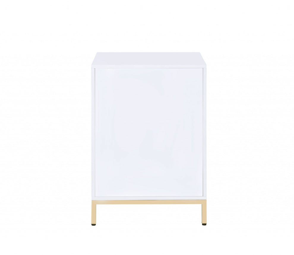 White High Gloss Gold Metal Wood Cabinet By Homeroots | Shelves & Shelving Units | Modishstore - 3
