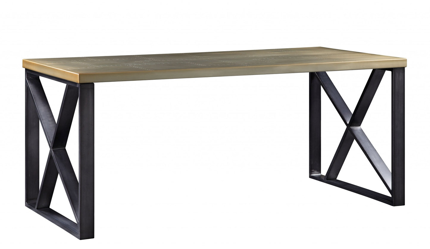 Aluminum, Metal, and Engineered Wood Desk, Gold Aluminum By Homeroots | Desks | Modishstore - 2