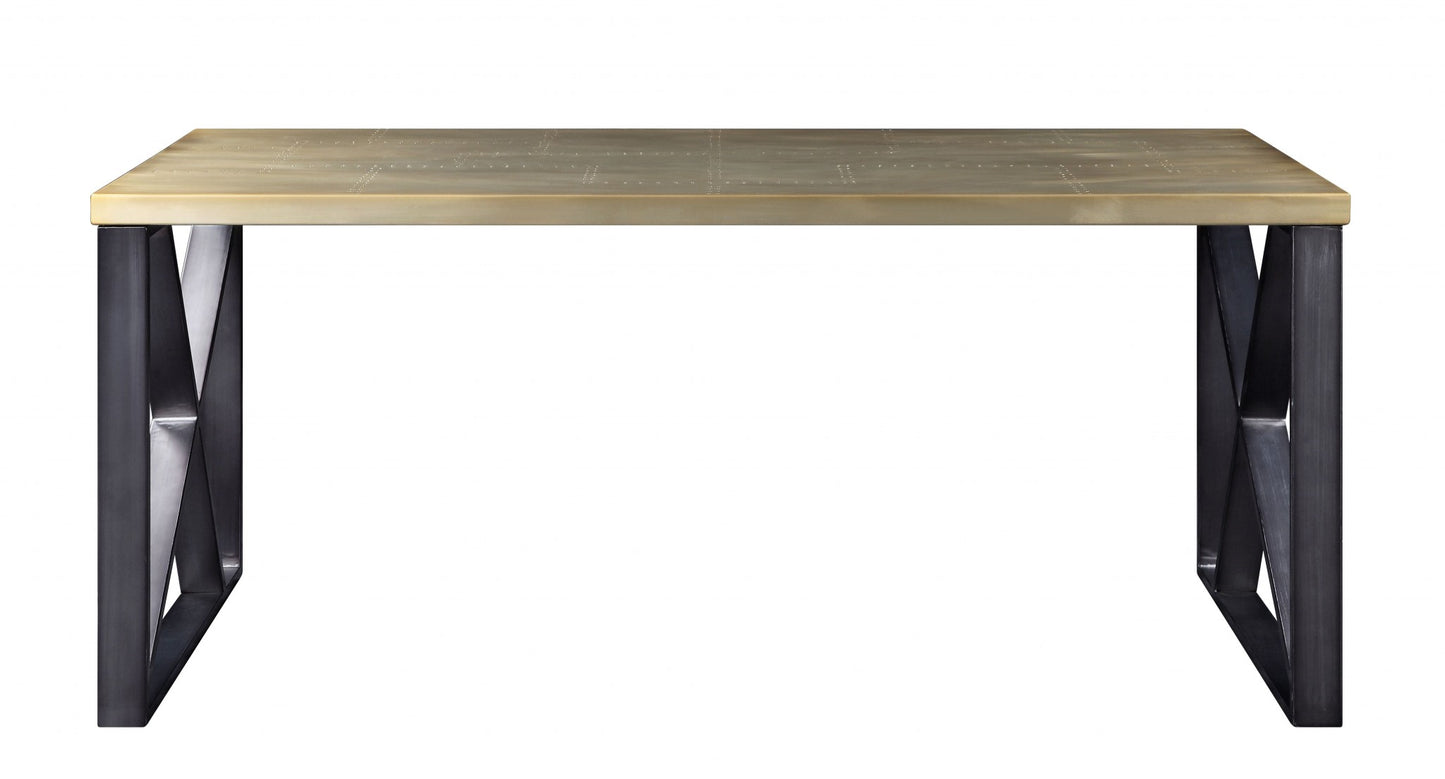 Aluminum, Metal, and Engineered Wood Desk, Gold Aluminum By Homeroots | Desks | Modishstore - 2