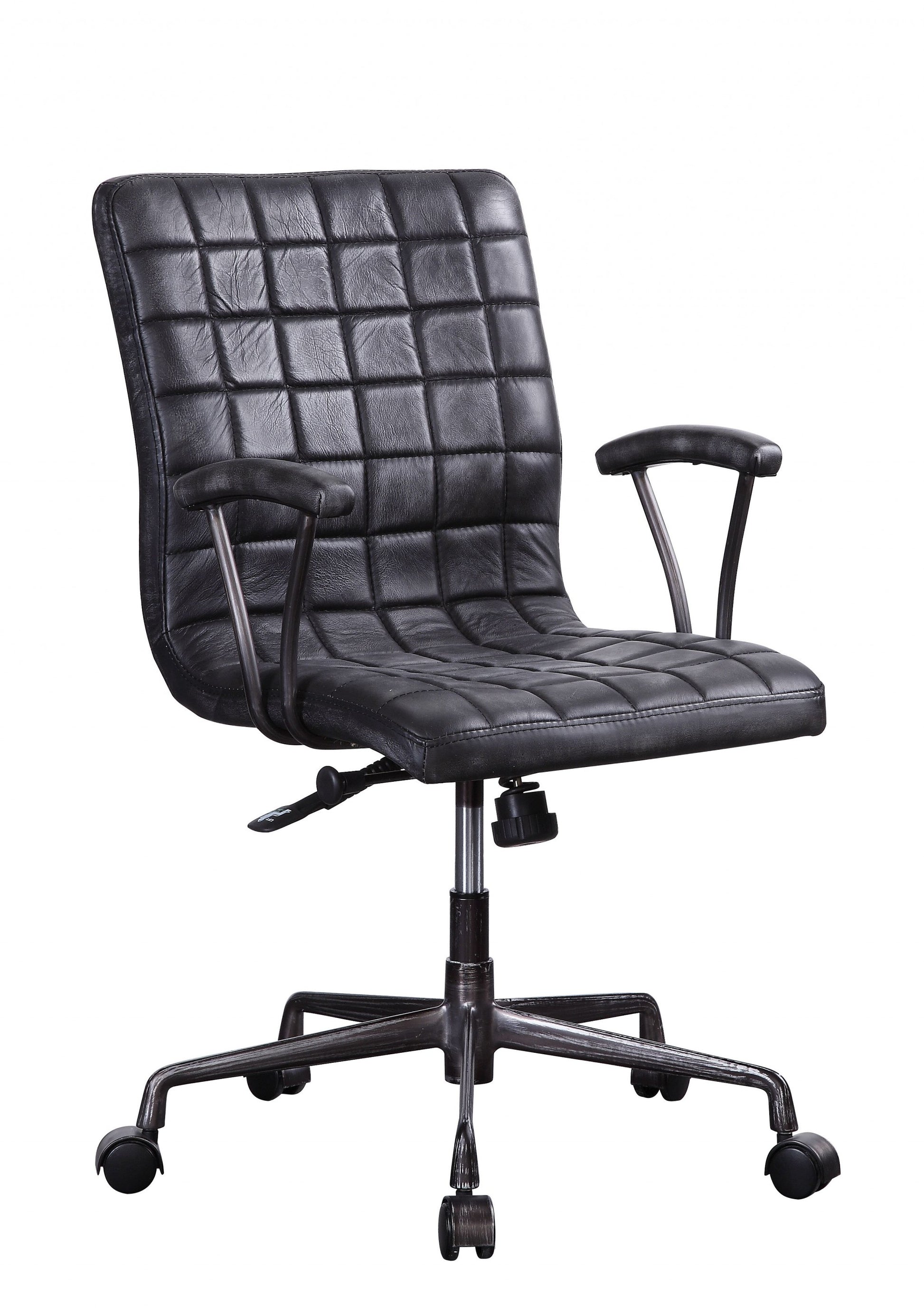 Vintage Black Top Grain Leather Aluminum Metal Upholstered (Seat) Casters Engineered Wood Executive Office Chair By Homeroots | Office Chairs | Modishstore