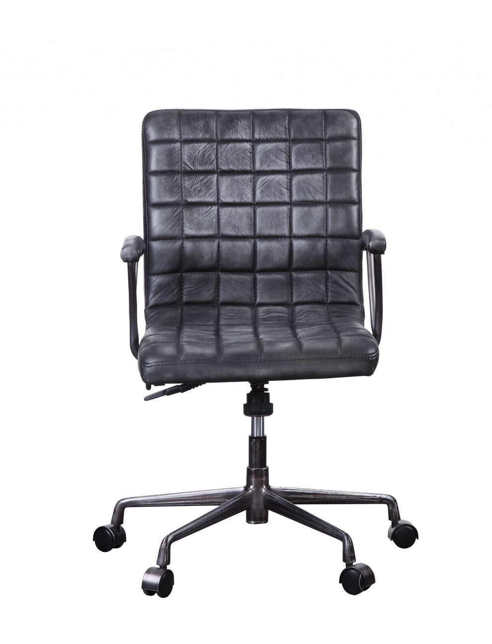 Vintage Black Top Grain Leather Aluminum Metal Upholstered (Seat) Casters Engineered Wood Executive Office Chair By Homeroots | Office Chairs | Modishstore - 3