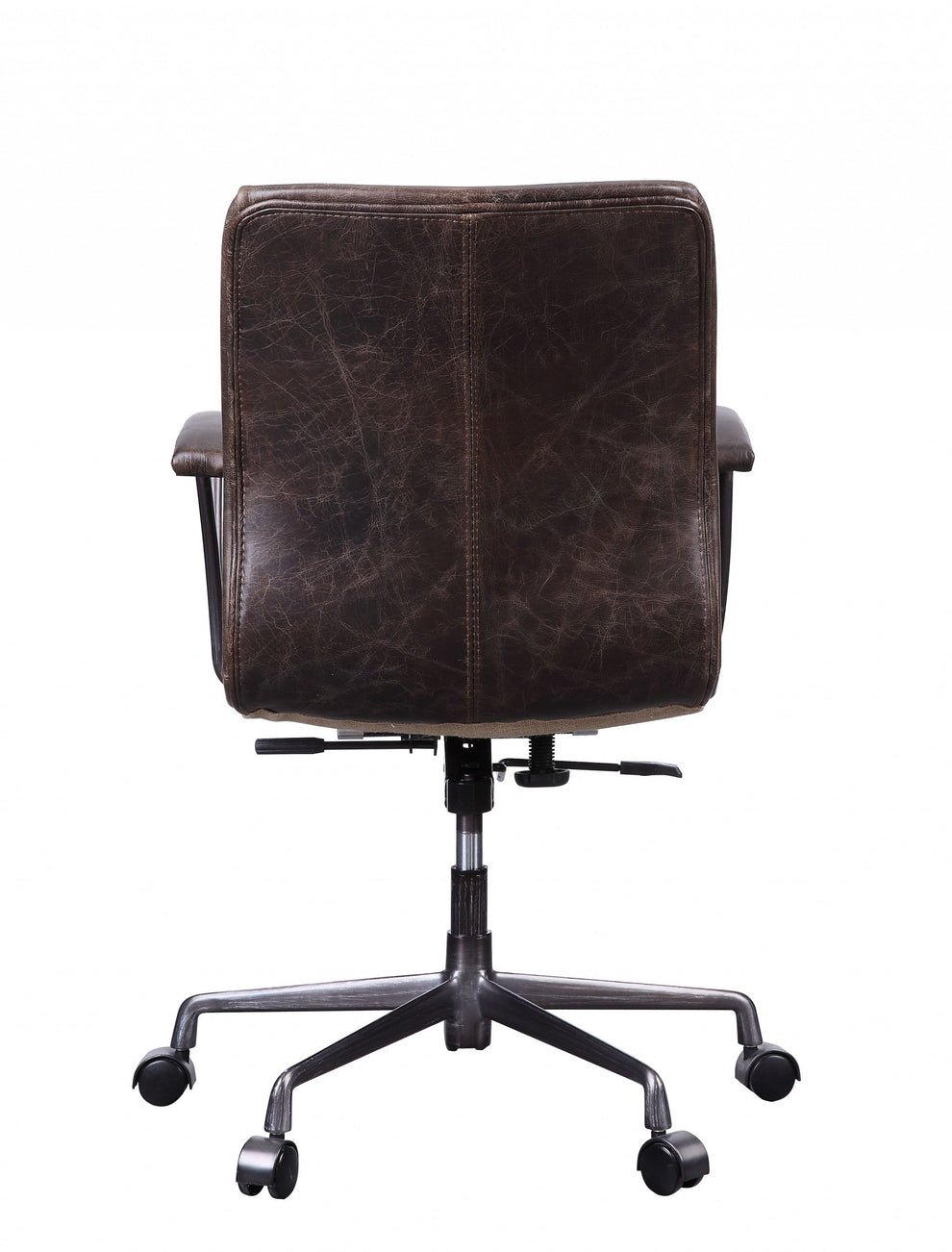 Distress Chocolate Top Grain Leather Metal Upholstered (Seat) Casters Engineered Wood Executive Office Chair By Homeroots | Office Chairs | Modishstore - 2