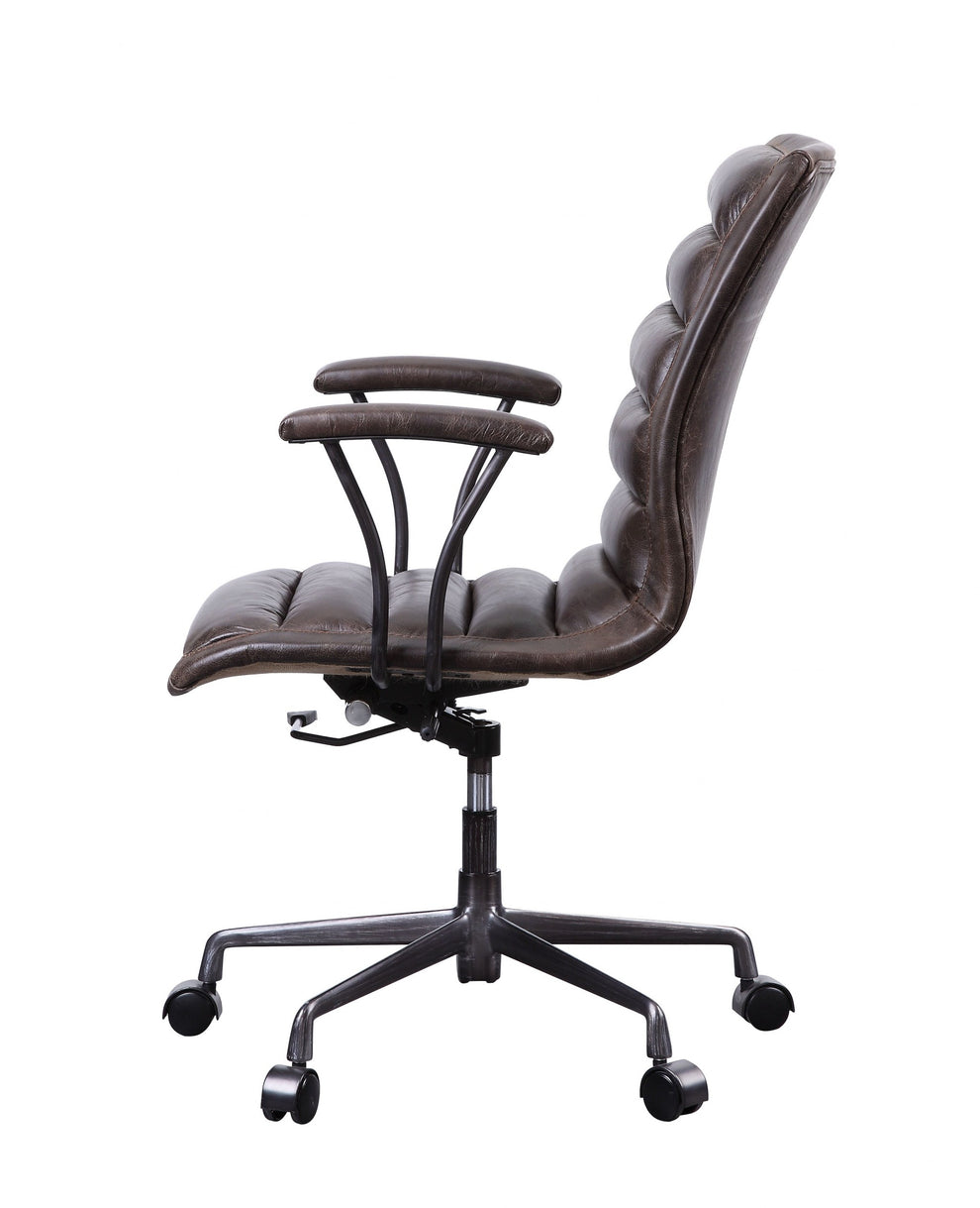 Distress Chocolate Top Grain Leather Metal Upholstered (Seat) Casters Engineered Wood Executive Office Chair By Homeroots | Office Chairs | Modishstore - 3